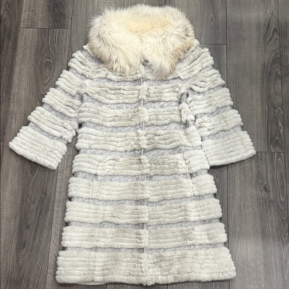 Luxurious Faux Fur  Jacket in wool blend knit with natural fux trim